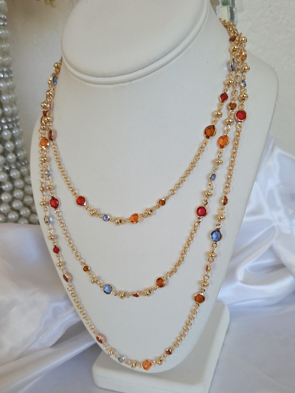 Gold Multi-Color Beaded Layered Necklace